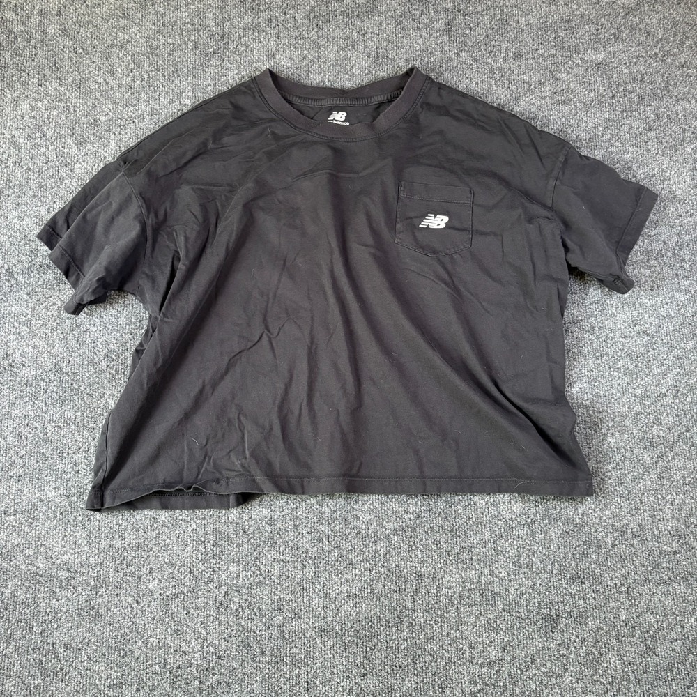 New Balance Sport Essentials T Shirt Womens 2XL‎ Black Logo Cotton Relaxed Fit